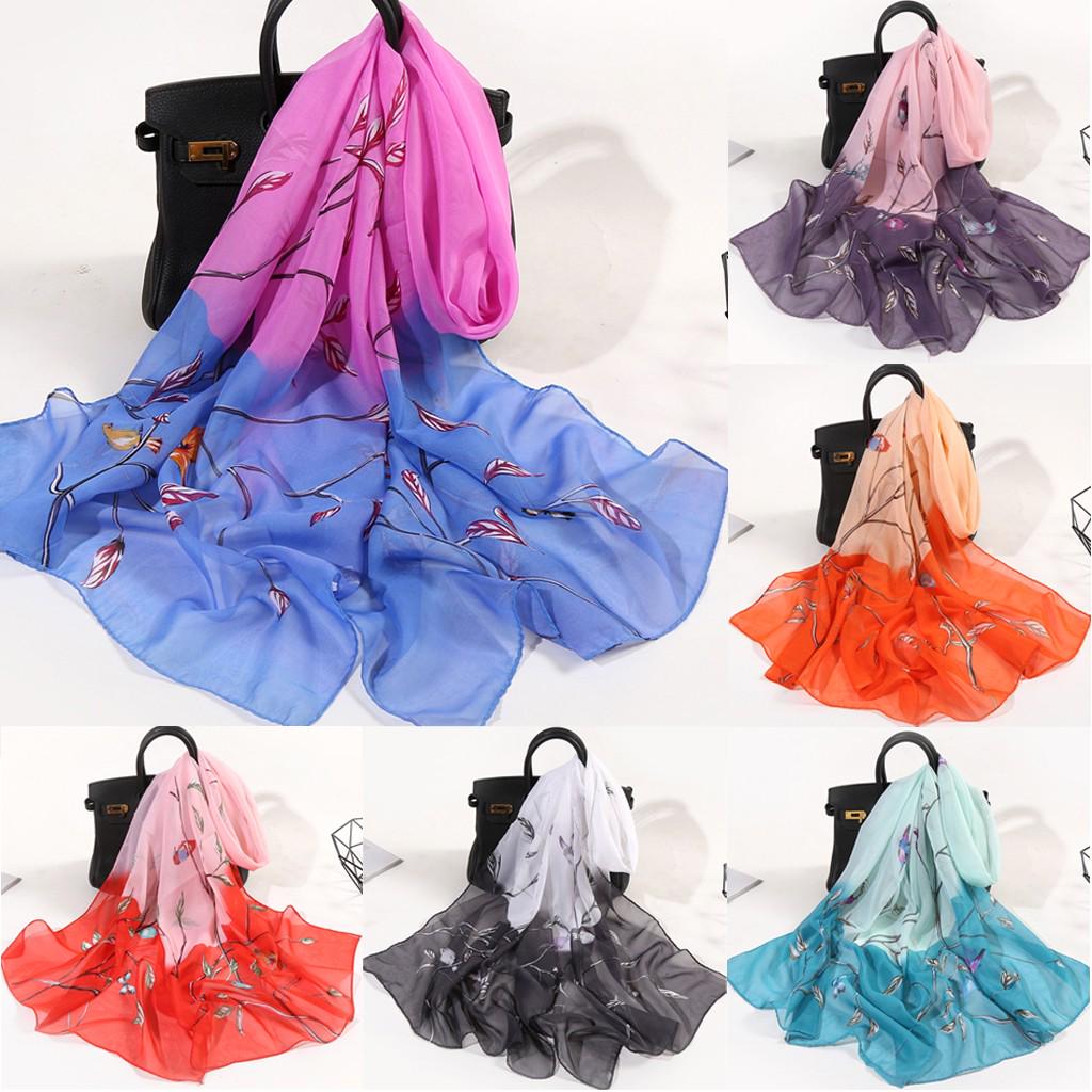 160*50cm Women Flower Print Long Soft Wrap Scarf Simulation Silk Shawl Scarves