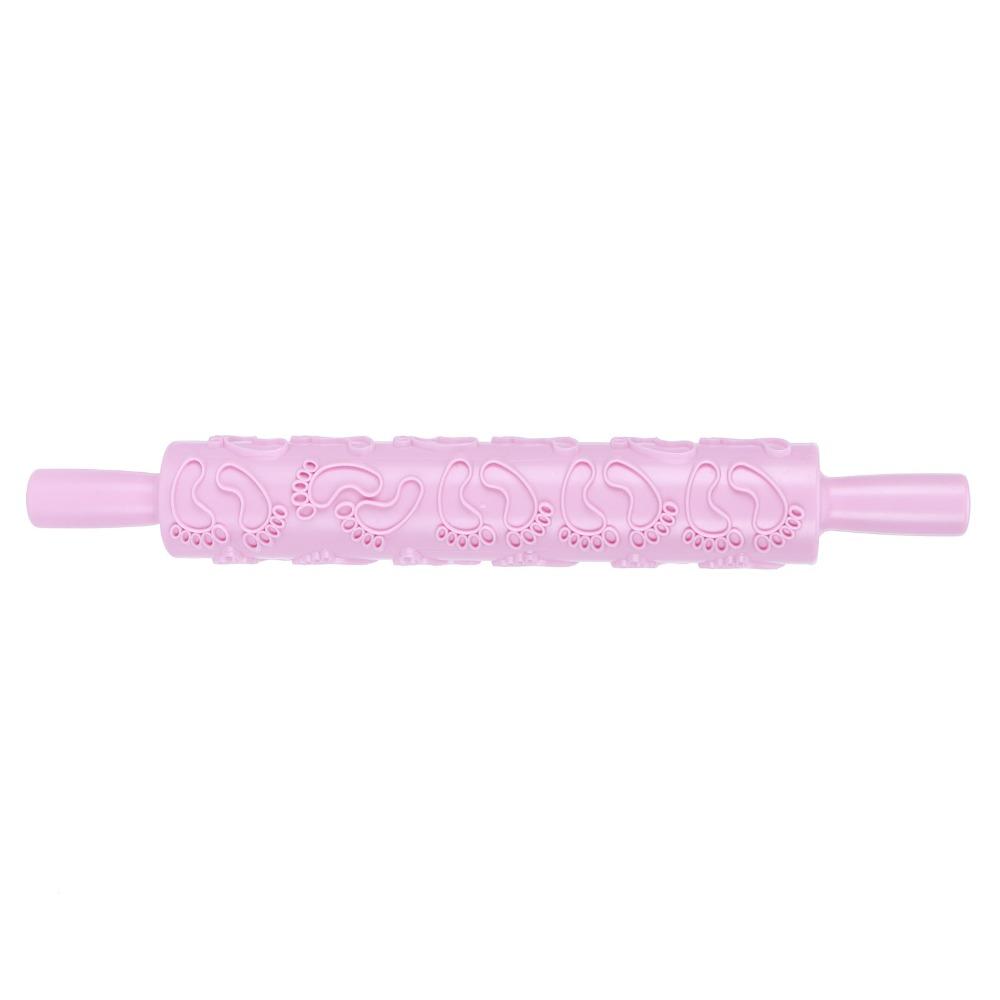 Rose Little Feet Pattern Embossing Rolling Pin Cake Decorating Roller Professional Pastry Work