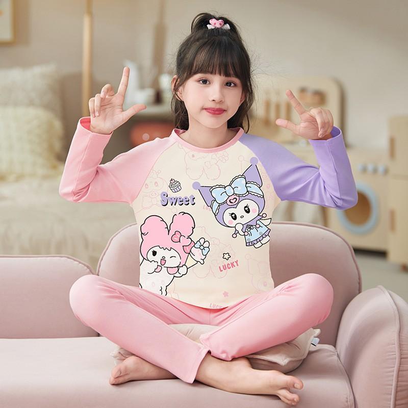 Girls Winter Pajama Set Cotton Long Sleeve Sleepwear Cartoon Print Home Outfit Ages 8