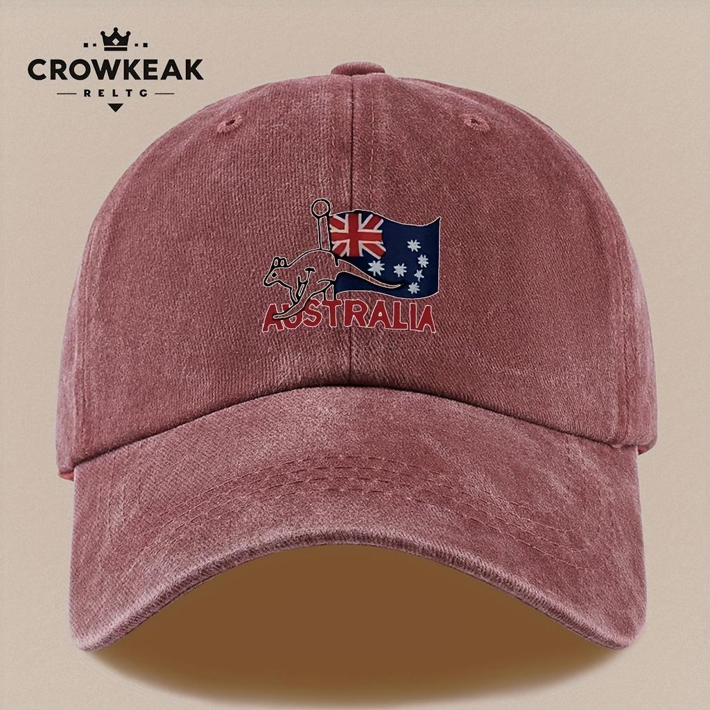 pc Australia Kangaroo Flag Baseball Cap  Vintage Distressed Trucker Hat Adjustable Snapback Closure Lightweight Breathable U