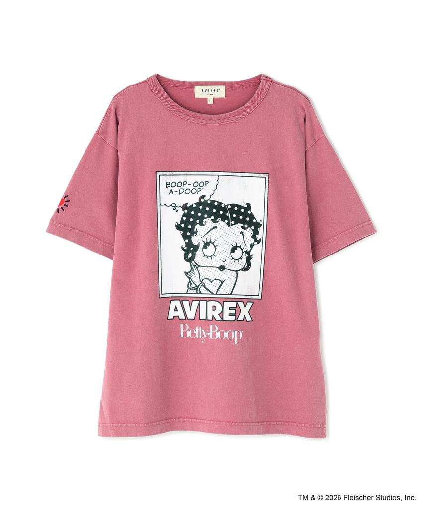 AVIREX Betty Boop FADE WASH S/S T-SHIRT women's size F 094 dark pink 783-6135618