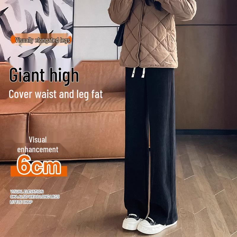 High-Waisted Fleece-Lined Wide-Leg Women's Pants for Autumn/Winter - Casual, Petite, and Straight-Leg Sports Sweatpants.