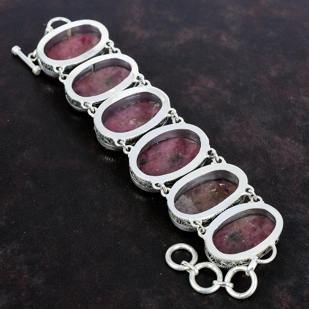 Rhodonite Gemstone Bracelet 925 Sterling Silver Bracelet Handmade Jewelry Adjustable Chain Bracelet Gifts For Mother Vintage Design Bracelet