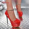Hot Sale 16.5cm Super High Thin Heels Pumps Women Party Disco Dance 5.5cm Platform Metal Chain Big Size 48 49 50