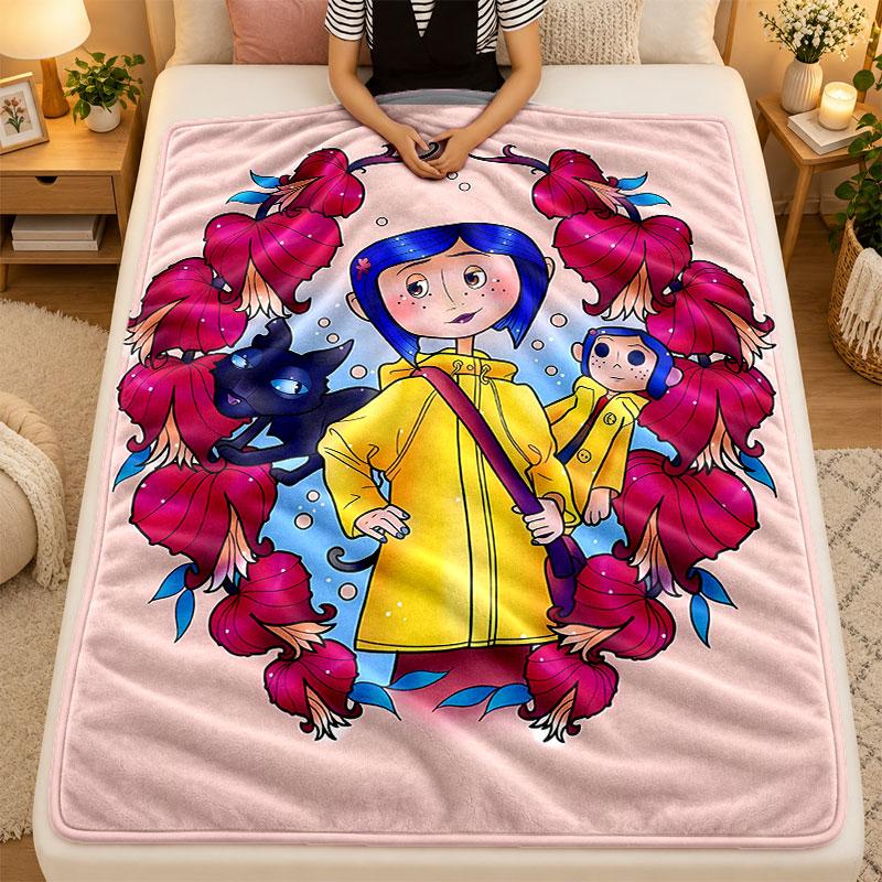 Flannel BlanketCoraline Warm Soft Throw Blanket for Indoor Sofa Bed Living Room Use