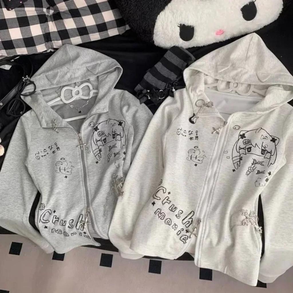 2KWEIRD Японский Милый Кошачьи Ушки E-Girls Слим Субкультура Универсальный Аниме Толстовки с Капюшоном С Длинным Рукавом