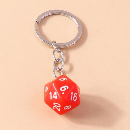 Yousheng Dice Keychain 20 Sides Number Curved Stainless Polished Chain Geometric Car Key Holder Handbag DIY Pendant Key Organizer