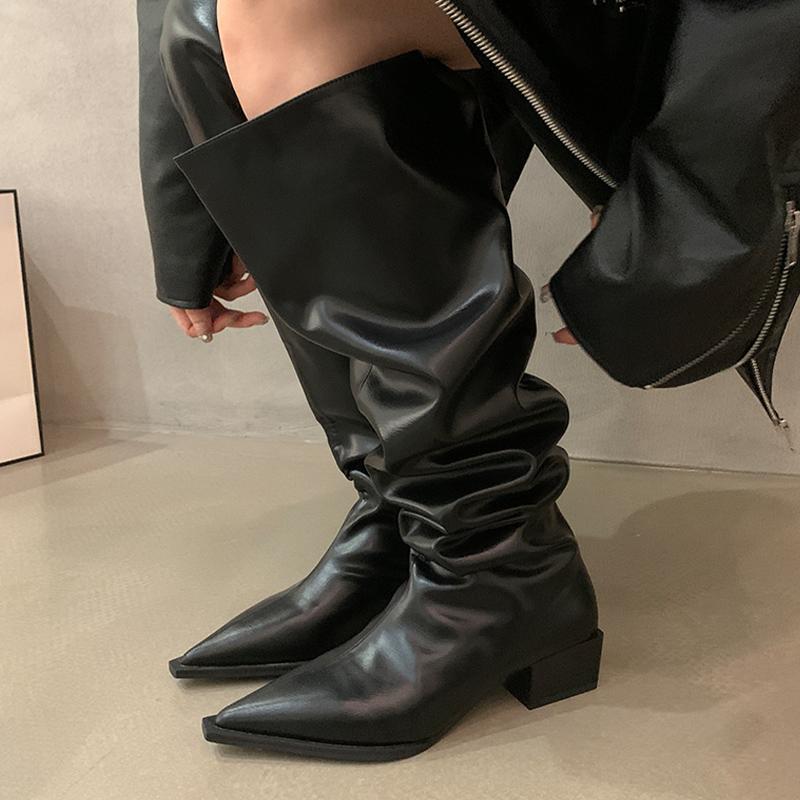 Выше колена женские ботинки челси с острым носком на среднем каблуке дизайнерские зимние классические мотоциклетные ботинки готические женские туфли