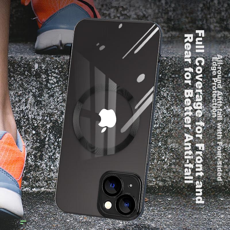 HotFire IPhone 14 Plus Case, Electroplated Shockproof Full Camera Protection Clear Magnetic Cover - Midnight Black