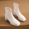 Новые стильные женские белые короткие сапоги с сетчатой подкладкой и резиновым верхом для зимнего сезона на толстом каблуке, утягивающие сапоги во французском стиле