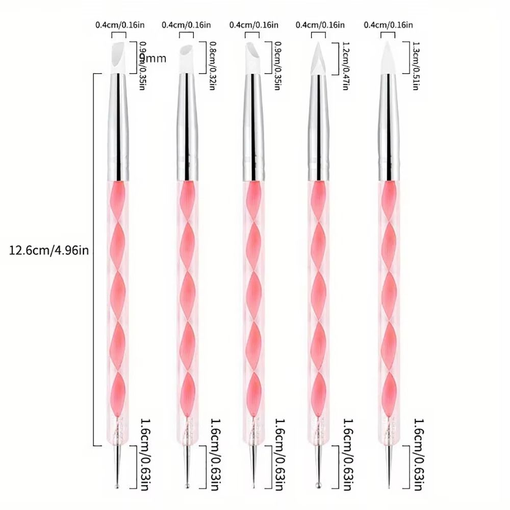 5Pcs/Set Stainless Steel Nail Art Pen 2 Ways Dotting Tool Durable Marbleizing Painting Pens