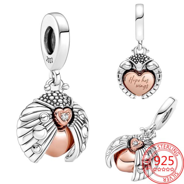 Новый брелок-ключ в виде божьей коровки и сердца, подходит для оригинального модного браслета из стерлингового серебра S925, брелок-подвеска для девочки, подарок