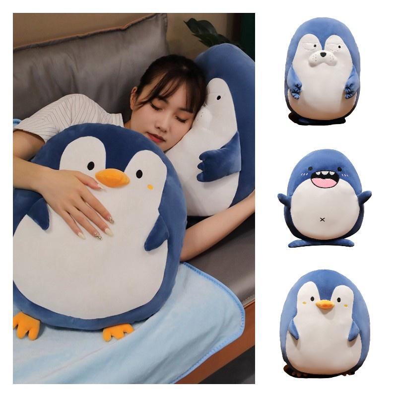 Cute And Adorable Penguin Plush Toy Pillow Blanket For Wholesale