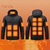Heated Cotton Coat Hooded Long Sleeve Zipper Placket Jacket Waterproof Windproof 3-Level Temperature Adjustment USB Powered Outerwear