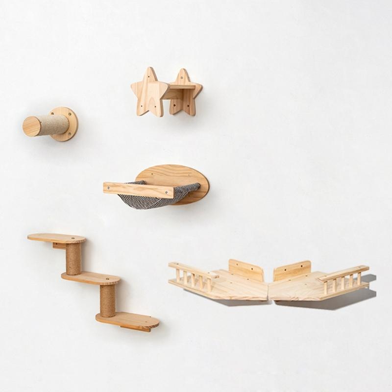 Угловая система полок для кошек Вертикальные полки-лестницы Пространство с усиленной деревянной панелью Надежная настенная установка