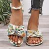 Цветочные тапочки Женские летние новые тапочки для пляжа с бантом Нежные тапочки на плоской подошве