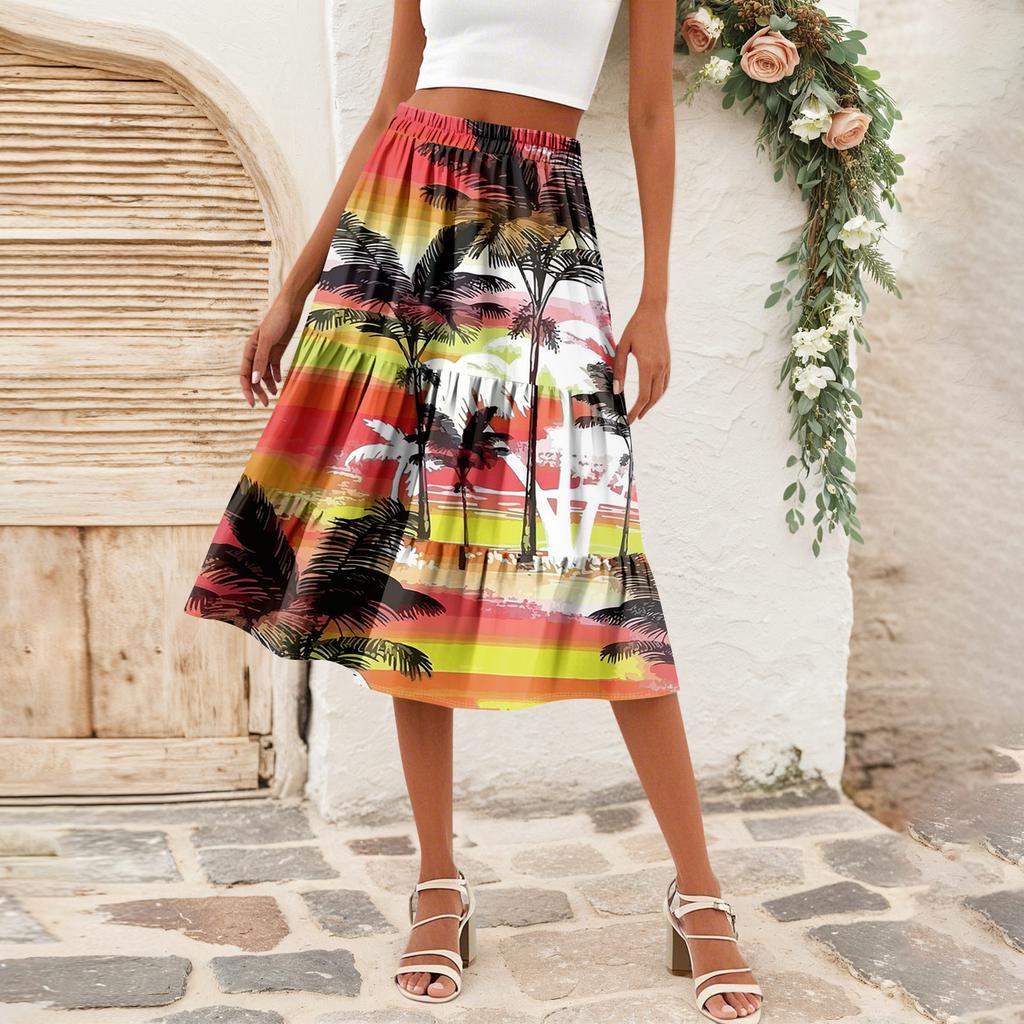 Женская повседневная юбка А-силуэта с высокой талией, юбка в полоску с принтом в горошек и карманами