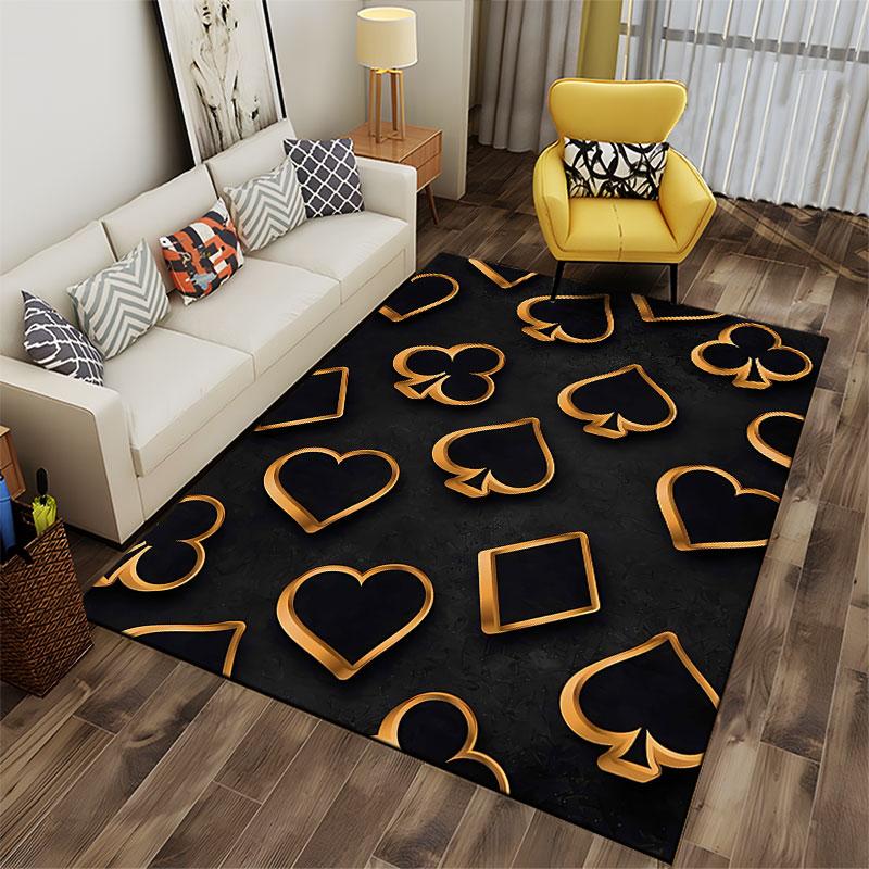Golden Playing Card Symbols Carpet suitable as a non-slip mat for the living room or bedroom sofa