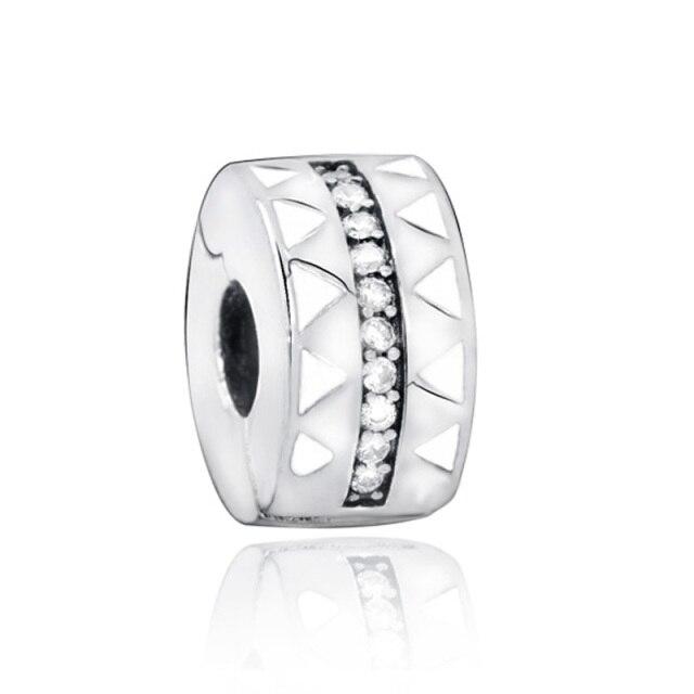 925 Sterling Silver Colorful Beads Transparent Shiny Row Clip Charm Fit Women Bracelet DIY Jewelry