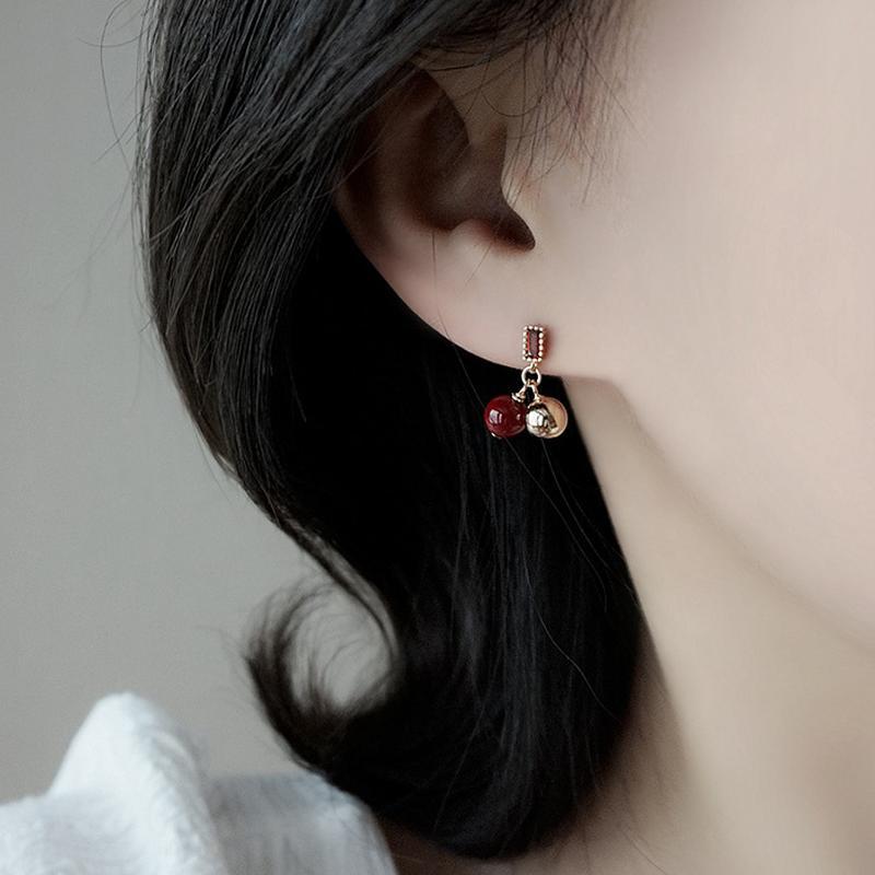 Модные серьги с красной фасолью, винтажные темпераментные красные серьги, ювелирные изделия