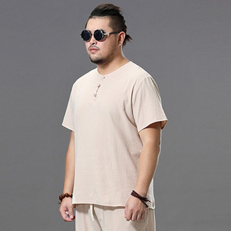 Летняя мужская футболка из искусственного хлопка и льна в китайском стиле, свободная мужская футболка с короткими рукавами большого размера, свободная мужская футболка в стиле ретро с имитацией льна