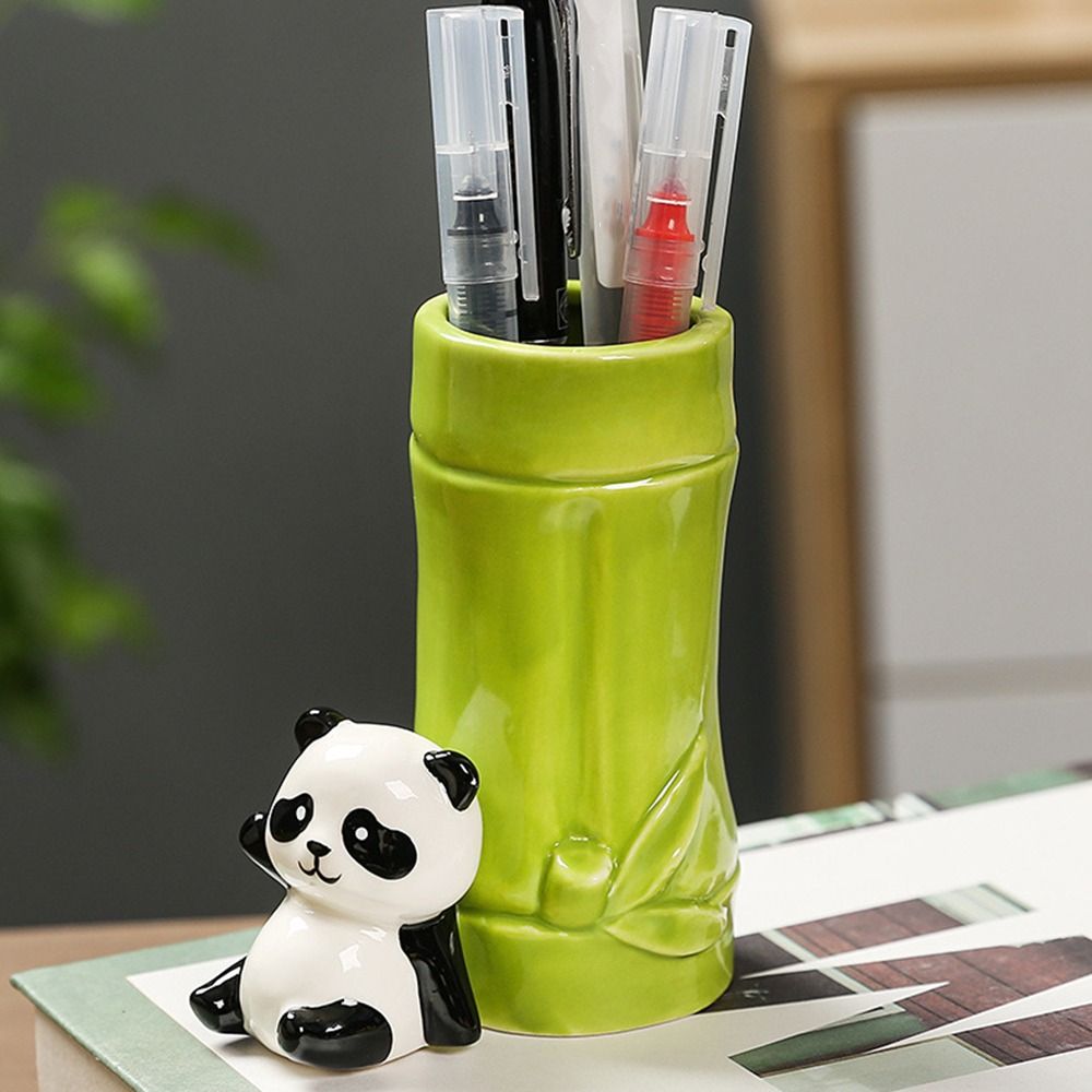 Cartoon Panda Pen Holder Large Capacity Pencil Organizer Creative Panda Ornament Student Gift