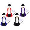Girls Ringmaster Circus Costume Sleeveless Cutout Back Leotard Hat Magic Wand Gloves Halloween Cosplay Set