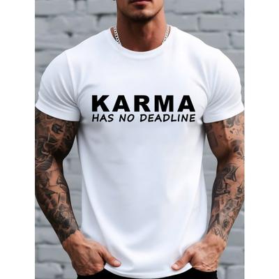 Мужская футболка KARMA европейского размера - Однотонная, с коротким рукавом, с круглым вырезом, повседневный топ с принтом-буквой, дышащий, подходит для всех сезонов