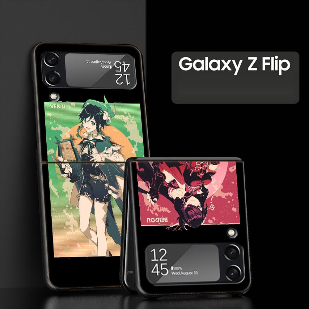 Чехол для телефона Genshin Impact для Samsung Galaxy Z Flip 3 4 5 Черный Складной Мобильный Чехол Жесткий ПК Fundas Coque Защитная Крышка