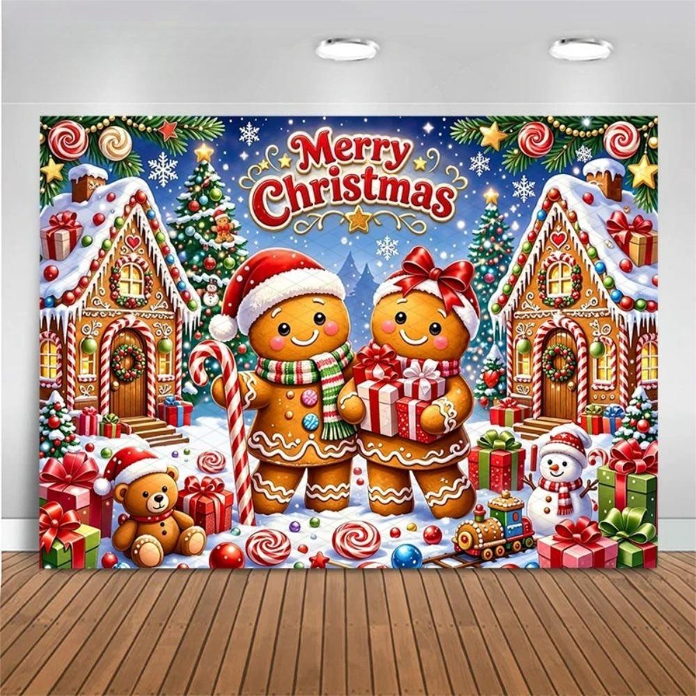 Christmas Gingerbread House Lollipop Themed Banner Background Children's Birthday Party Decoration Photography Background Cloth