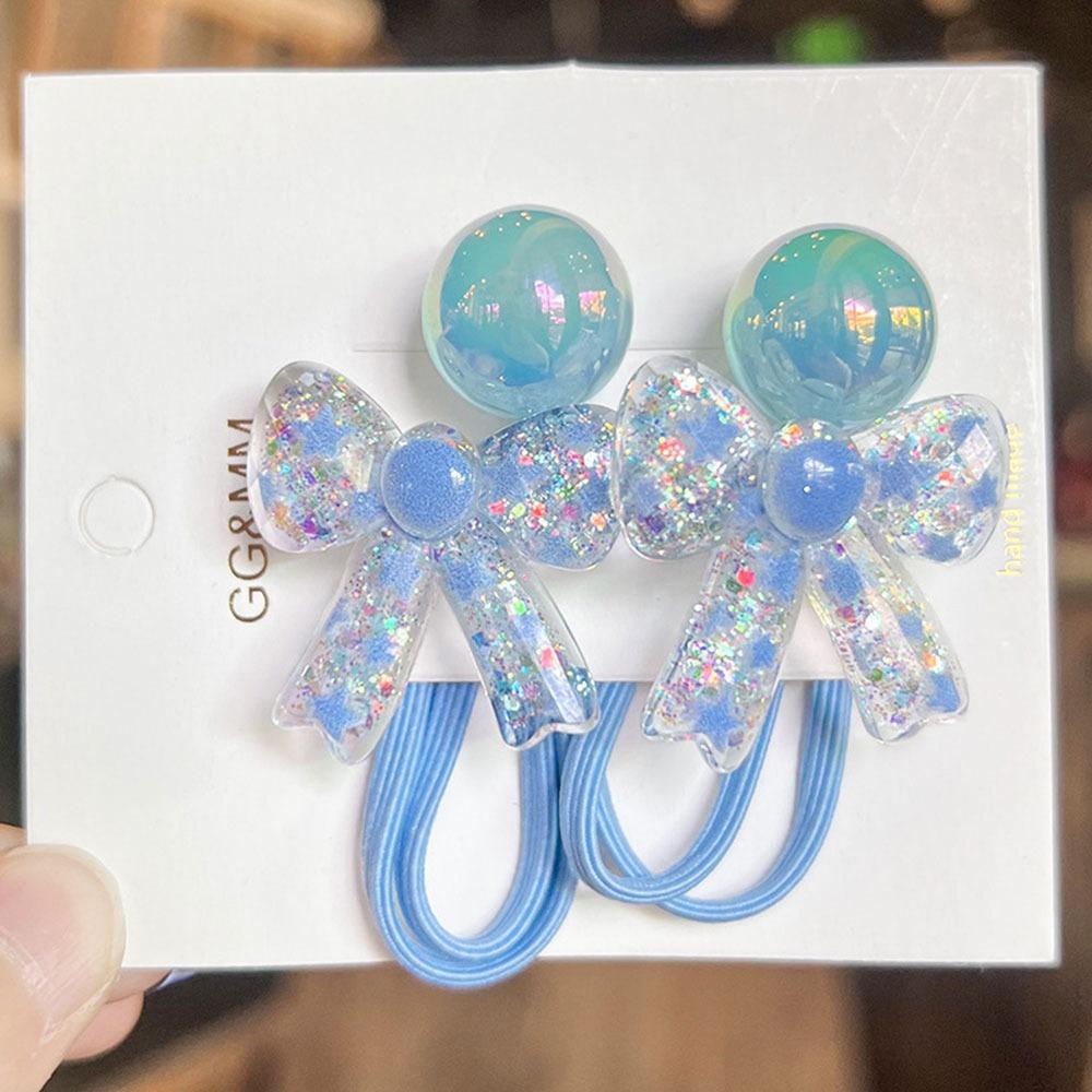 2 шт. Блестящие мультяшные резинки для волос, разноцветные держатели для хвостика, резинки для волос с принцессными бантами для девочек, детей, малышей