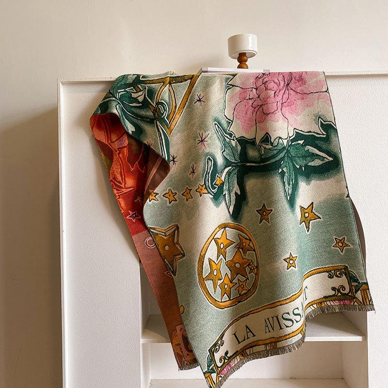Французский зимний замок, картина маслом, серия, женский длинный шарф, подарочная шаль, литературное модное украшение, теплый шарф