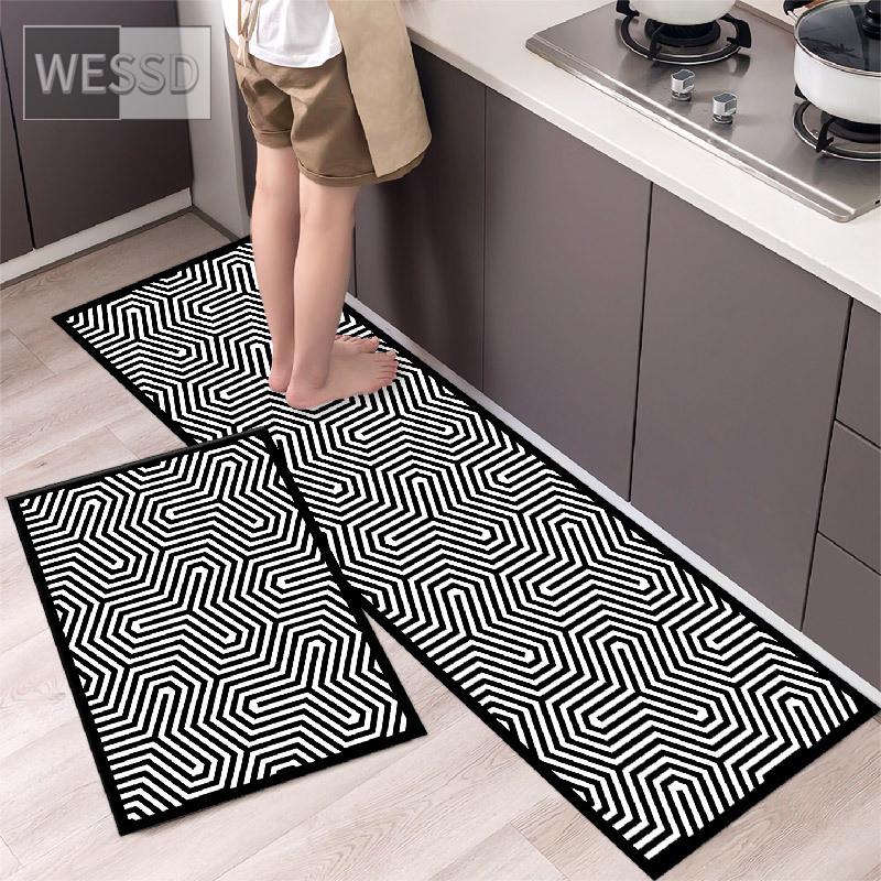 Черно-белые геометрические кухонные ковры и коврики, нескользящие 40x60 см, 40x120 см, простые наборы ковриков для ванной комнаты, 2 предмета, коврик для спальни