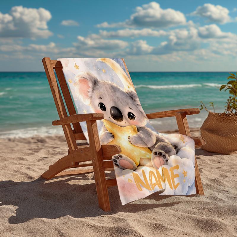 Custom Name Ultra-Soft Beach Towel with Koala Theme,Ideal for Pool - Camping, Diving - Perfect Travel Essential, Vibrant Beach Towel.