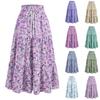 Women's Ruffled Spring Casual Long Skirt Plain Color Skirt Retro Pleated Skirt