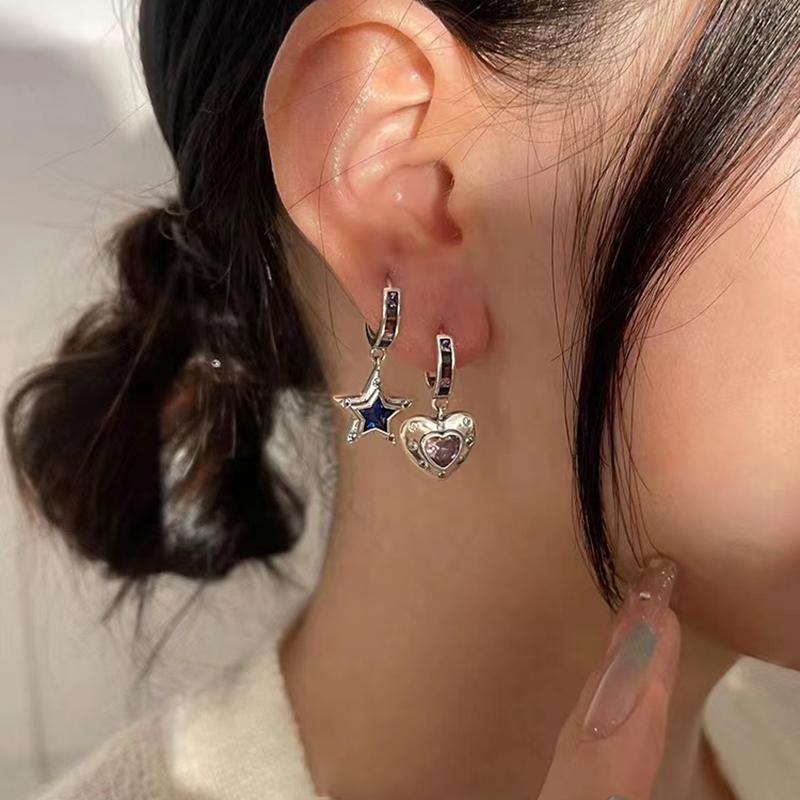 ANENJERY Асимметричные серьги-кольца с радужным цирконием и звездным сердцем, женские аксессуары по индивидуальному дизайну, аксессуары для пожилых людей aretes brincos