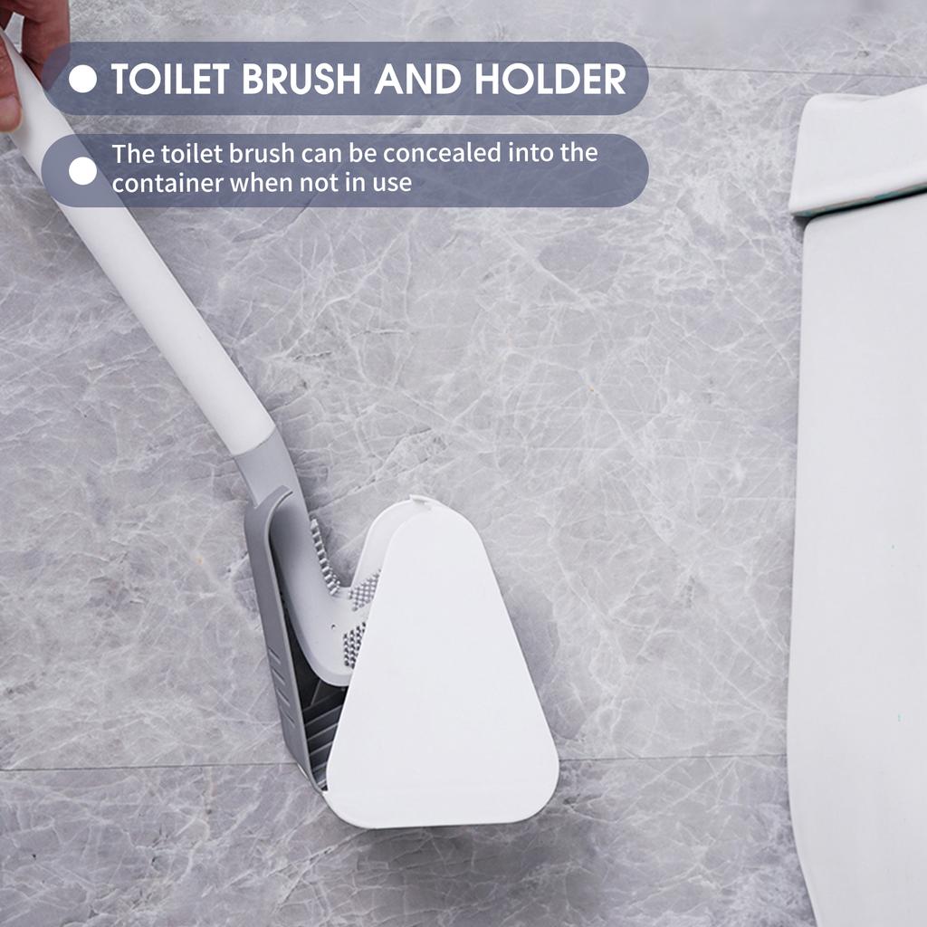 Toilet Brush and Holder Wall-mounted TPR Bristles Toilet Brush Cleaner No-drilling Bathroom Deep
