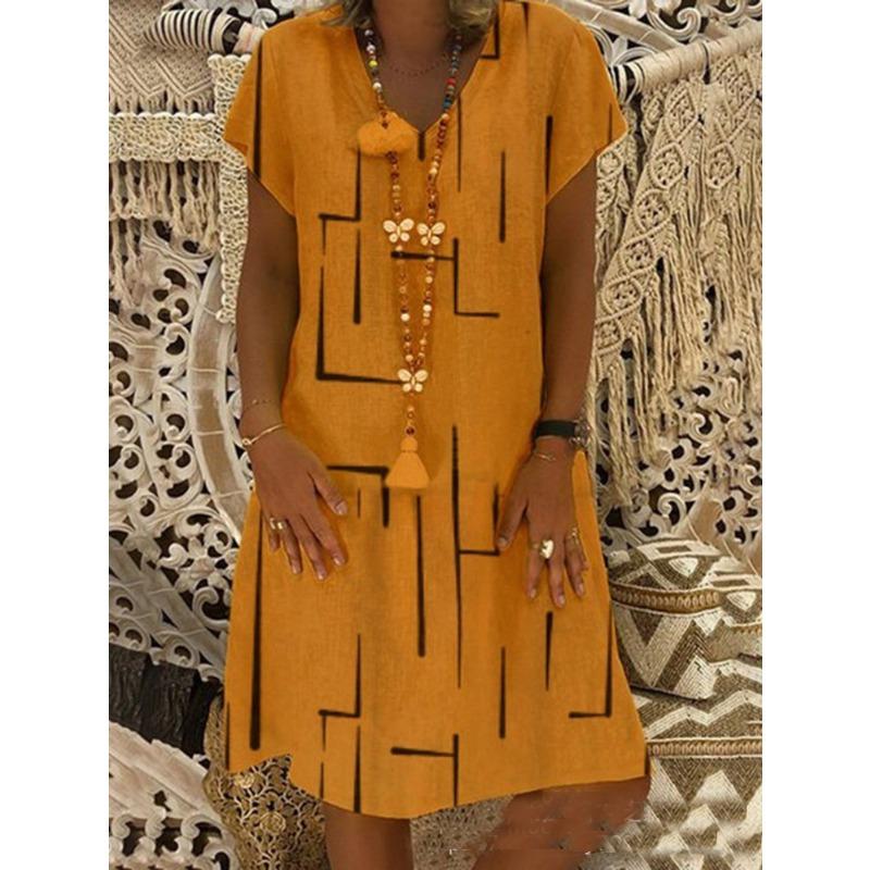 Женские летние платья больших размеров с принтом, свободные платья с v-образным вырезом и короткими рукавами