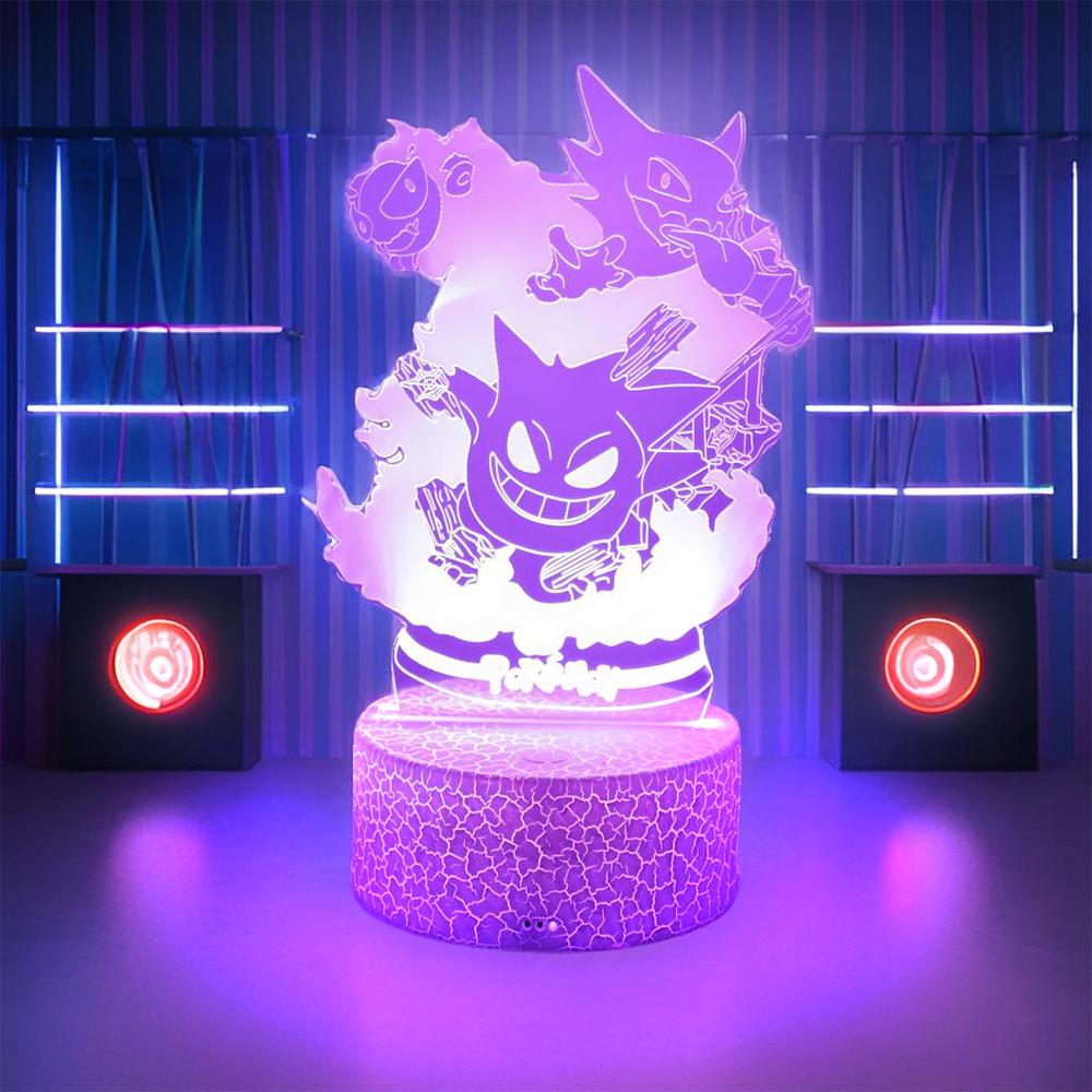 Anime 3D Lamp Signs LED Night Light Gengar Haunter Gastly Luminaria Illusion Sleeping Hone Kids Bedroom Decor Table Lamps Gifts