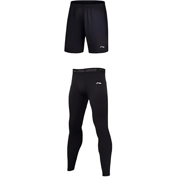 Li Ning Однотонные Спортивные Длинные Брюки-Двойка с Завышенной Талией, Удобные, Дышащие, Универсальные, Мужские, низ, Черные YUSU013-1+AKSU923-1