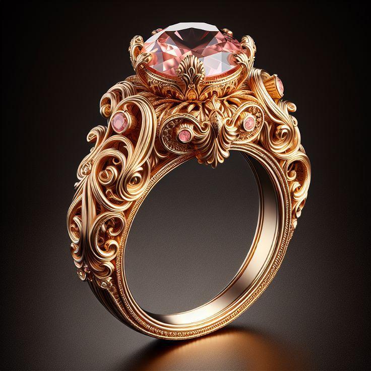 New gold-plated pink zircon lady engraved exquisite pattern luxury niche finger