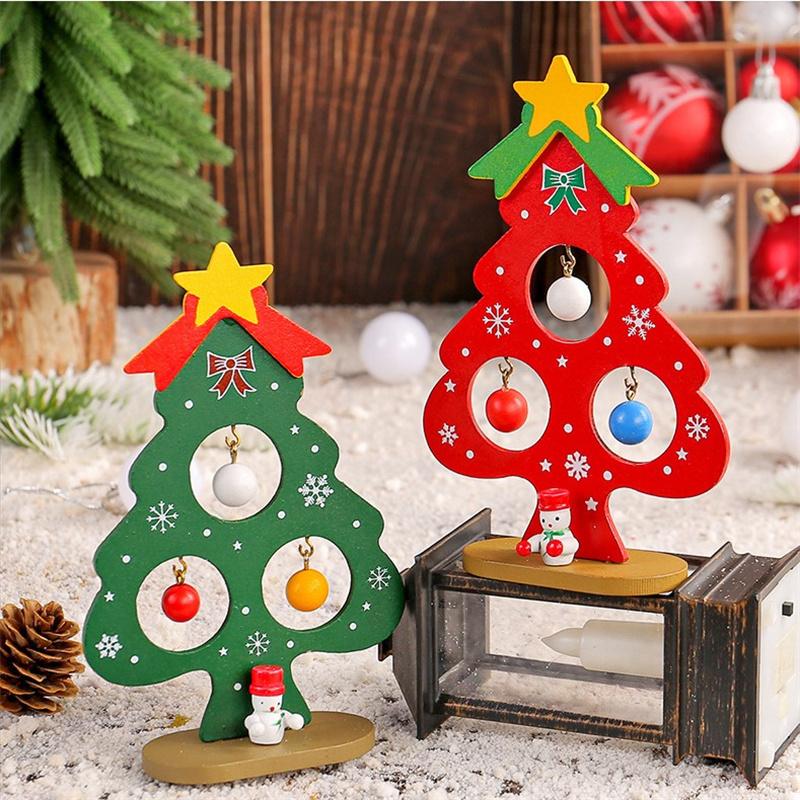 Мини-деревянное украшение на рождественскую елку зеленая красная мини-елка с подвесным украшением для рождественской вечеринки