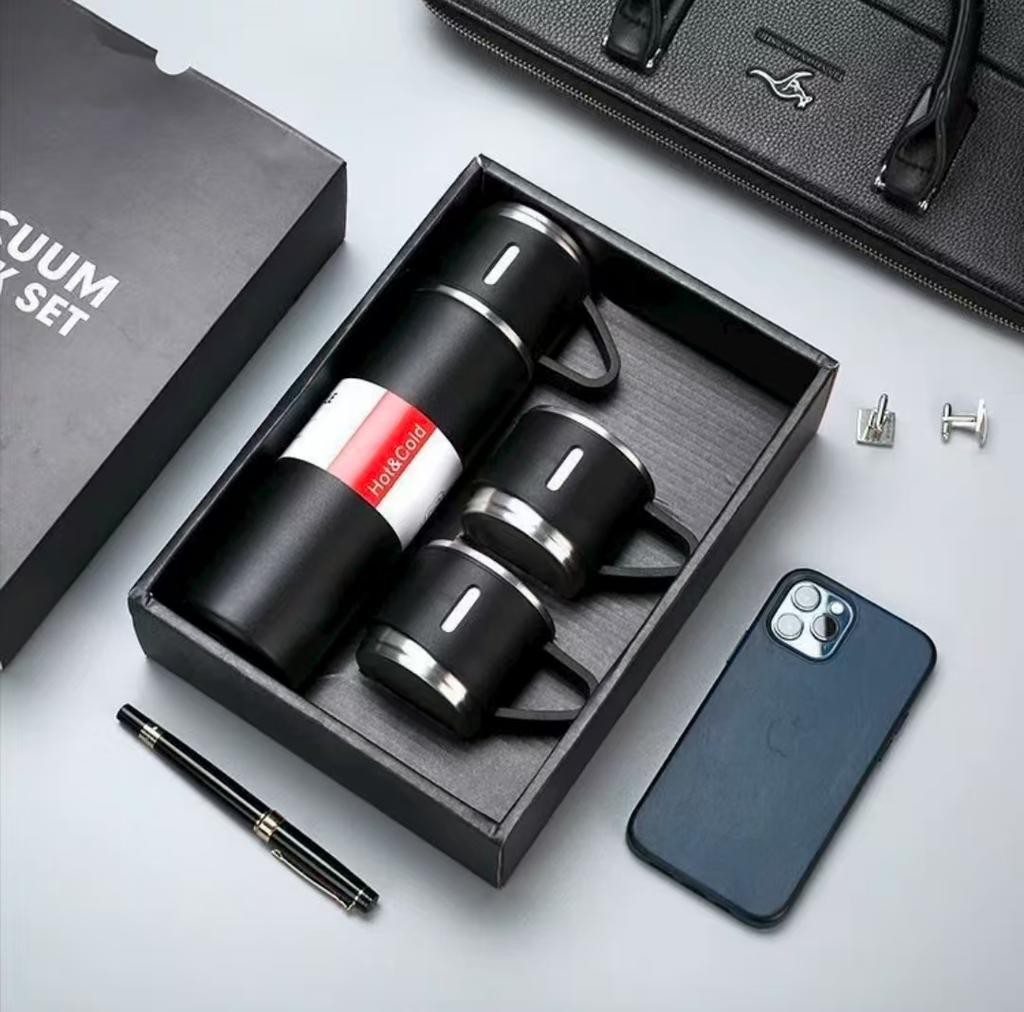 Подарочный набор термокружка нового стиля высокой ценности с тремя крышками, чашка для воды из нержавеющей стали 304, бизнес-подарочная чашка