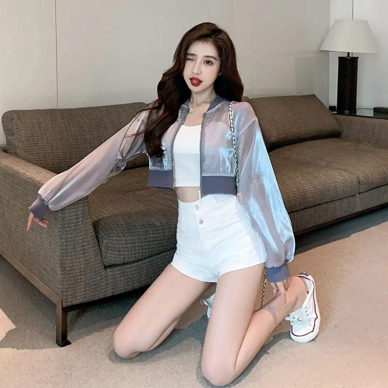 WTEMPO Весна-лето Женские повседневные короткие пальто на молнии Женские однотонные повседневные универсальные кардиганы с круглым вырезом и защитой от солнца