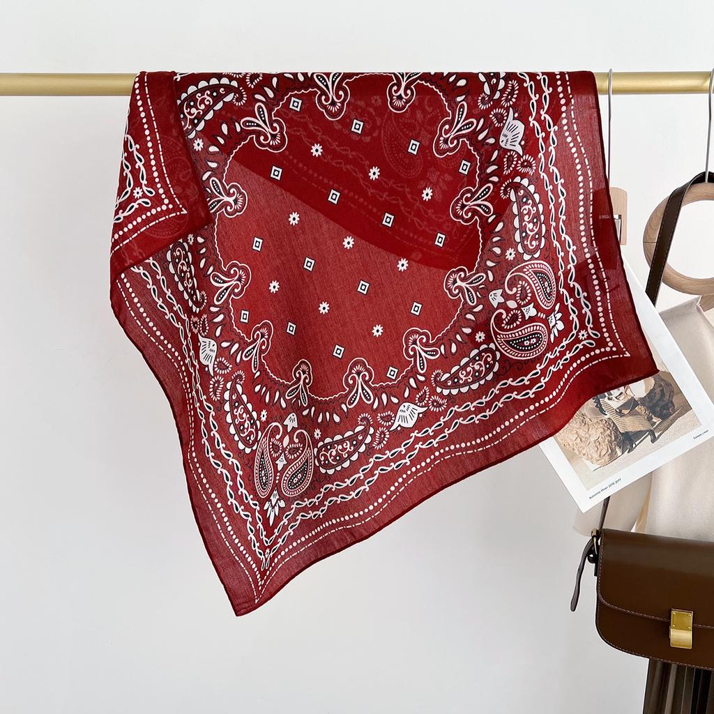 New retro 61CM cashew flower daily casual decoration scarf women's cotton and linen feel square scarf versatile temperament headscarf