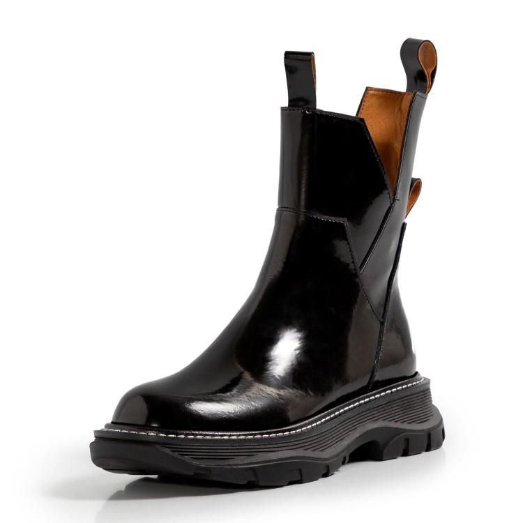 Модная женская обувь Платформа Женские ботинки 2024 Зима Натуральная кожа Молния Ботильоны Женские Осень Черный Zapatos De Mujer Массивные ботинки