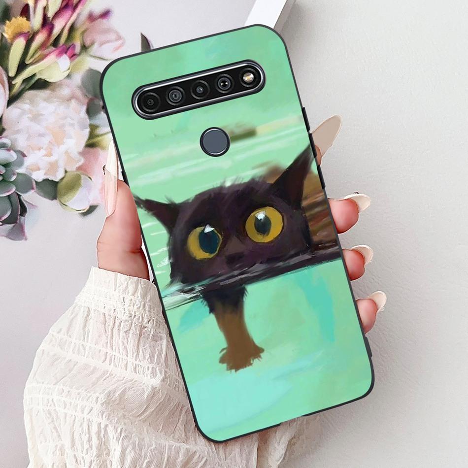 Для LG K41S K51S 2020 Элегантный Чехол для Телефона с Цветочным Котом, Для LG K41S K51S LM-K410 LM-K510 Черный Силиконовый Мягкий Чехол