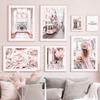 Pink Flower Rose Paris Tower Tram Balloon Wall Art Canvas Painting Nordic Posters And Prints Wall Pictures For Living Room Decor