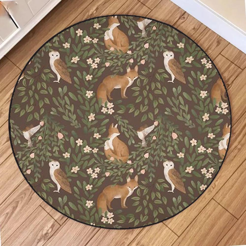 Plants and Animals Round Carpet Cartoon Image Floor Mat Cute Circular Mats Living Room Bedroom Home Pet Mats Home Decoration