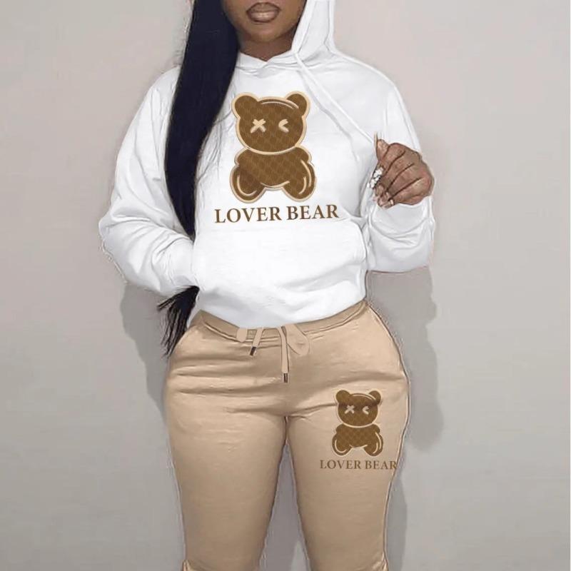 Hooded Sweatshirt Set Bear Head Print Sweatpants Sweatshirt Set